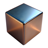 Metallic Cube with Bronze and Blue Color Gradient 3D Render on Transparent Background png
