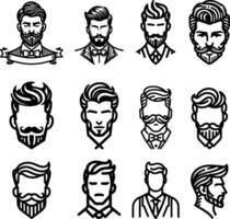 a set of logo icon for men parlor line art design on white background vector