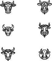 a set of cow face line art design on white background vector