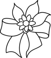 A black and white drawing of a bow with flowers vector