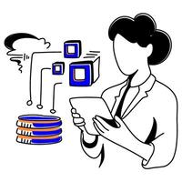Data Scientist Illustration Depicting Data Analysis, Cloud Computing, AI, and Security Concepts. Perfect for UI UX Design, Presentations, and Tech Related Projects vector