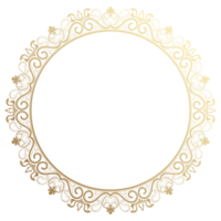 A luxurious floral frame in a circular shape, blending vintage abstract patterns with a gradient gold border for an opulent look. png