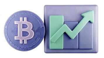 digital representation of cryptocurrency coin next to rising graph symbolizes growth and investment potential in digital currency market photo
