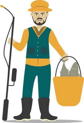 Professional Fisherman Character on White Background