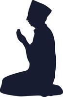 Silhouette of Muslim Sitting and Praying. Isolated on White Background vector