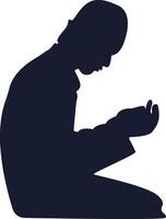 Silhouette of Muslim Sitting and Praying with Abstract Design vector