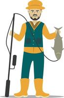 Professional Fisherman Character with Flat Cartoon Design vector