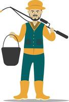 Professional Fisherman Character on White Background. vector