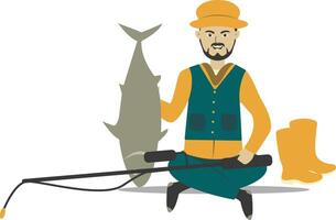Professional Fisherman Character in Cartoon Design vector
