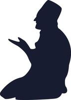 Silhouette of Muslim Sitting and Praying with Abstract Design. vector
