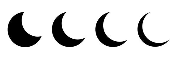 Set of moon crescent icons. Different shapes of the moon. Half moon icon sign symbol. vector