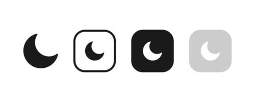 Night mode button icon set. Crescent moon symbol. Dark theme illustration. vector