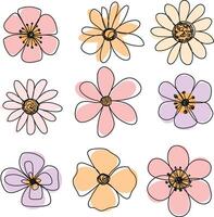 Set vibrant Doodle Blossoming vector