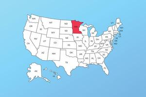 minnesota map isolated on United states map. Editable blank map of USA vector