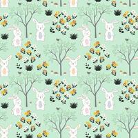 Seamless repeat pattern with easter bunny and beautiful flowers on springtime for fabric,textile,apparel,kid product,wallpaper and all print vector