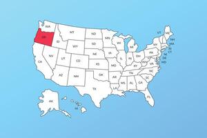 oregon map isolated on United states map. Editable blank map of USA vector