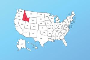 idaho map isolated on United states map. Editable blank map of USA vector