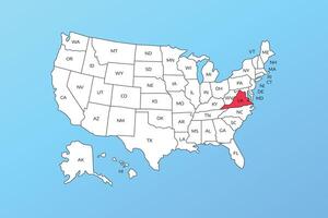virginia map isolated on United states map. Editable blank map of USA vector