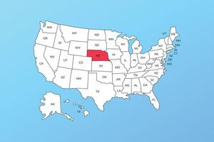 nebraska map isolated on United states map. Editable blank map of USA vector