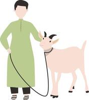 Muslim Man Eid Al adha Character with Sacrifice Goat. Isolated on White Background vector