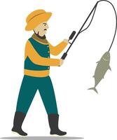 Professional Fisherman Character with Cartoon Design vector