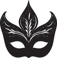 a black and white carnival mask with a feather pattern vector
