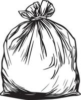 a black and white drawing of a garbage bag vector