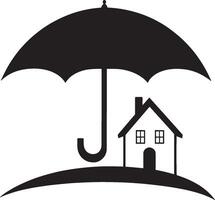 an umbrella and house with an umbrella over it vector