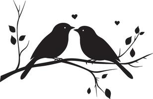 two birds on a branch ,with hearts vector