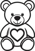teddy bear with heart, coloring page vector