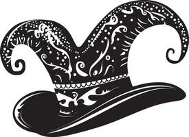 a black and white illustration of a hat with a jester's hat vector