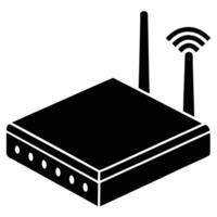 An isolated digital communication object, a white wireless router, suggests technology data transfer within an office or home vector