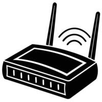 Wireless network equipment icons depicting router and Wi-Fi connection symbols vector