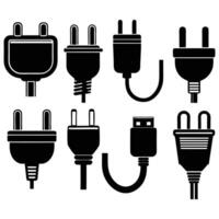 Collection of different electrical plugs and power adapters in silhouette vector