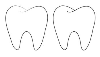 A silhouette minimalist illustration featuring a closeup of a tooth, with enamel, cavity, clean lines, symbolizing dental care, orthodontics, and oral hygiene in a simple single line teeth logo design vector
