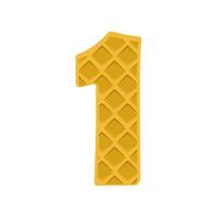 Number 1 element waffle. Crunchy waffle in the shape of number One. illustration. Alphabet, letters, numbers and signs made from cookie, waffle. vector