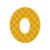 Number 0 element waffle. Crunchy waffle in the shape of number Zero. illustration. Alphabet, letters, numbers and signs made from cookie, waffle. vector