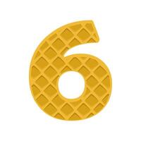 Number 6 element waffle. Crunchy waffle in the shape of number Six. illustration. Alphabet, letters, numbers and signs made from cookie, waffle. vector