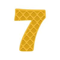 Number 7 element waffle. Crunchy waffle in the shape of number Seven. illustration. Alphabet, letters, numbers and signs made from cookie, waffle. vector