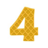 Number 4 element waffle. Crunchy waffle in the shape of number Four. illustration. Alphabet, letters, numbers and signs made from cookie, waffle. vector