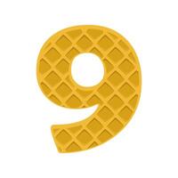 Number 9 element waffle. Crunchy waffle in the shape of number Nine. illustration. Alphabet, letters, numbers and signs made from cookie, waffle. vector