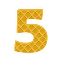 Number 5 element waffle. Crunchy waffle in the shape of number Five. illustration. Alphabet, letters, numbers and signs made from cookie, waffle. vector