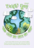 Poster campaign's of Earth day in paper cut out style with Earth day wording and slogan, example texts on white paper pattern background. vector