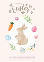 Happy Easter day greeting card in watercolors style and Easter day wording, example texts on white paper pattern background. vector