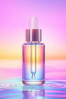 premium dropper bottle with colorful gradient background, reflecting light beautifully photo