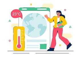 Weather Forecaster Illustration Presenting Atmospheric Maps and Climate Data in Flat Style vector
