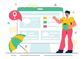Meteorologist Analyzing Precipitation and Climate Data in a Flat Style Cartoon vector
