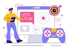 Illustration of a Gamer Broadcasting Live While Playing Games vector
