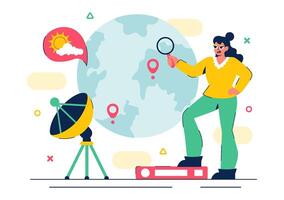 Meteorology Illustration with Weather Forecasting and Climate Analysis in Flat Cartoon Style vector