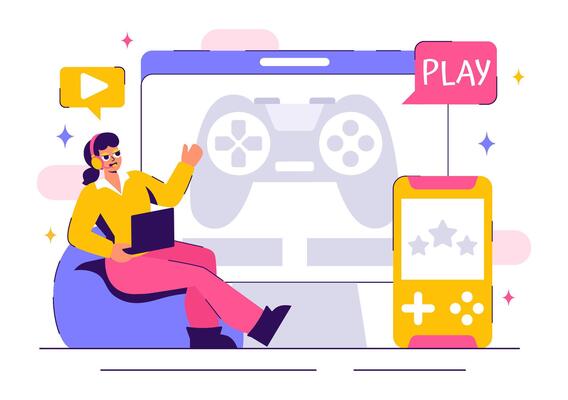 Online Gaming Illustration of a Professional Gamer Streaming Live on a Platform